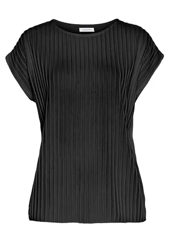 LASCANA Kurzarmshirt Damen Gr. 40/42 schwarz - Casual Shirt von LASCANA aus bügelfreiem Jersey mit Biesenstruktur, figurumspielend und hüftlang - perfekt für entspannte Tage!