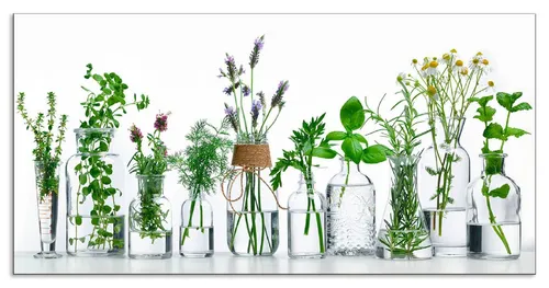 Artland Küchenrückwand Öle mit Kräutern – Alu Spritzschutz - Sonstige Wanddekoration, UV-beständig und hitzebeständig, ideal für Küche oder Bad, einfache Montage dank Klebeband.