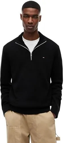 Tommy Jeans Herren Pullover mit Reißverschluss Light mit Stehkragen, Schwarz (Black), XL