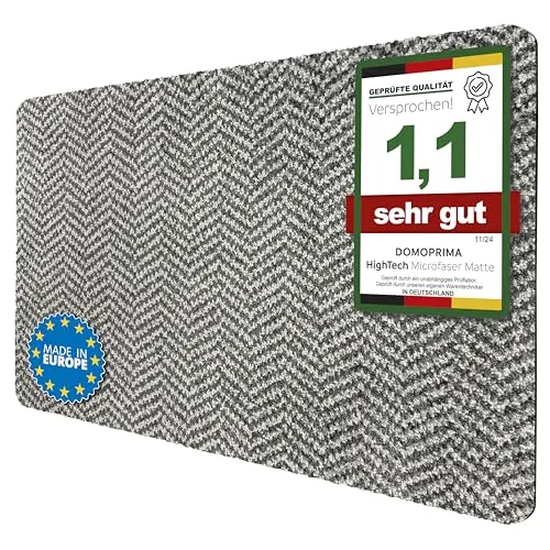 DOMOPRIMA Mikrofaser Schmutzfangmatte 80x50 cm – extrem saugfähig, waschbar, Anti-Rutsch, flach, Fischgrät Fußmatte für Innen & Außen, Magic Clean Mat, anthrazit-grau