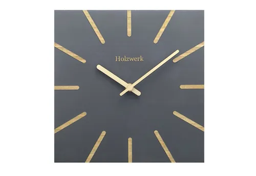 Holzwerk Eckige Designer Wanduhr - Stilvolle 25 cm Quarzwanduhr aus massivem Holz im modernen Loft Design, nahezu lautloses Uhrwerk für eine ruhige Atmosphäre in Ihrem Zuhause.