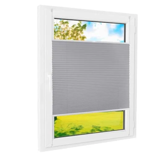 Plissee Klemmfix [Grau, 35x120 cm] ohne Bohren für Tür & Fenster, Faltrollo mit einfacher Montage/Bietet optimalen Sichtschutz und Privatsphäre, idealer Sonnenschutz
