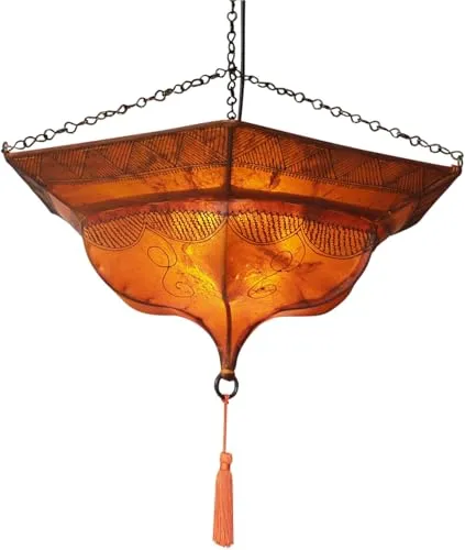 Henna Leder Deckenlampe in orange von Guru-Shop