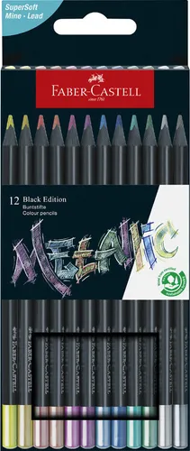 FABER-CASTELL Black Edition Metallic Buntstifte farbsortiert, 12 St.