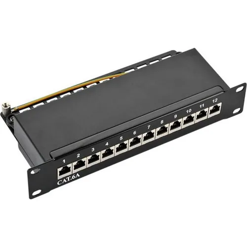 LogiLink Professional Cat.6A Patchpanel - 12-Port RJ45 Verteilerfeld, geschirmt für optimale Signalqualität und 10G Übertragung