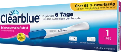 Clearblue Schwangerschaftstest frühe Erkennung - Schwangerschaftstest mit früher Erkennung, erkennt Schwangerschaft bis zu 6 Tage vor dem Ausbleiben der Periode, über 99 % zuverlässige Ergebnisse ab Fälligkeitstag.