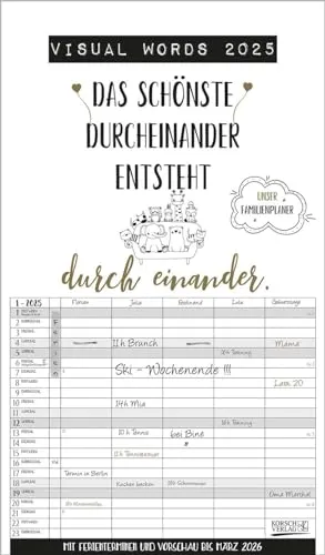 Visual Words Familienplaner 2025: Übersichtlicher Familientimer mit 5 Spalten - Bücher - Korsch Familienkalender mit stabiler Rückwand, viel Platz für Eintragungen und praktische Zusatzspalte für Ferien und Aktivitäten.