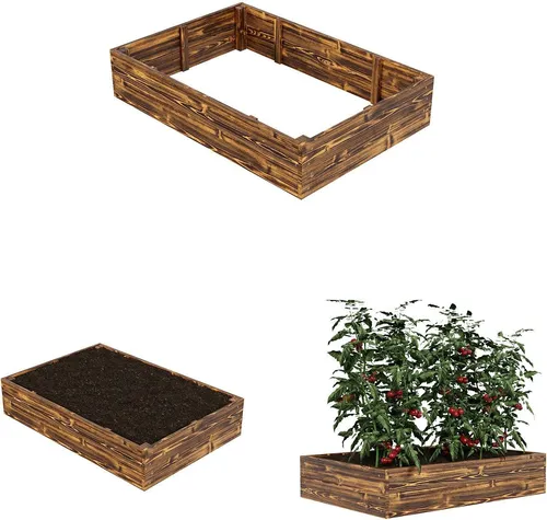 QLS Hochbeet 120x80x24 cm aus Holz Geflammt Bepflanzen Gemüse Kräutern Garten 11171