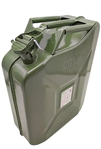 Benzinkanister 20L aus Metall Grün Kraftstoffkanister Reserve Kanister BW beidseitig pulverbeschichtet (1 Stück)