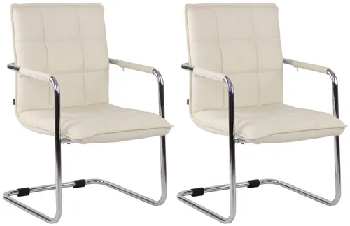 CLP 2er Set Stühle Gandia Kunstleder mit Armlehnen, creme chrom