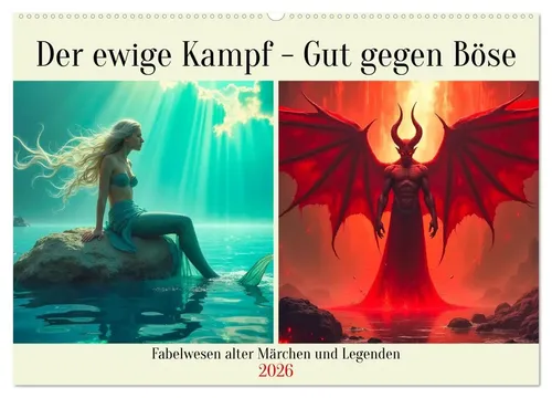 Claudia Kleemann | Der ewige Kampf - Gut gegen Böse (Wandkalender 2026 DIN A2) - Entdecken Sie faszinierende Fabelwesen aus alten Märchen und Legenden in diesem einzigartigen Wandkalender. Ideal für Fans von Mythologie und Kunst. Format: DIN A2, 14 Seiten, hochwertiger Druck.