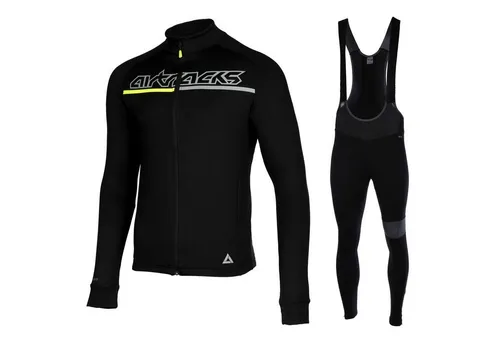 Airtracks Herren Winter Fahrradtrikot Set Pro Team II - Thermo Trägerhose Pro Team II - Thermo Fahrradtrikot Pro Team - optimal für Herbst - Winter - schwarz-grau - XXL