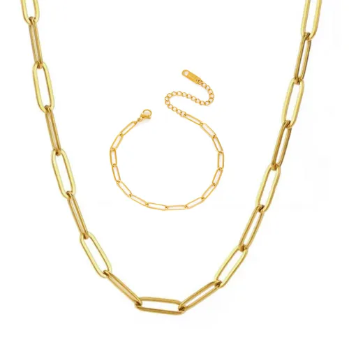 Schmuckset Damen Gold Edelstahl Halskette Armband Damenschmuck Kette modern