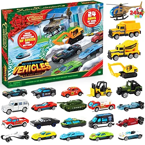 JOYIN Weihnachts-Adventskalender 2025 für Kinder, 24-Tage-Countdown-Kalender, Spielzeug mit Druckguss-Autos, Set für Jungen und Kinder
