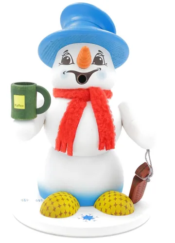 Kuhnert Erzgebirge Schneemann Räuchermann - Schlafmütze 19cm - Nussknacker aus Holz, handgefertigt in Deutschland. Der charmante Schneemann Räuchermann bringt festliche Stimmung und duftenden Räucherrauch in Ihr Zuhause.