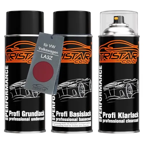 TRISTARcolor Autolack Spraydosen Set für VW/Volkswagen LA3Z Rot Metallic Grundlack Basislack Klarlack Sprühdose 400ml