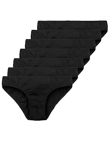 Tazzio Damen Slip 7er-Pack Unterhosen Slips Unterwäsche Pantys Mehrpack Schlüpfer Baumwolle Set F900 (Schwarz, XXL)