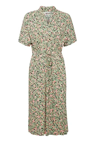 fransa FRFEDOT Damen Jerseykleid Shirtkleid Kleid mit V-Ausschnitt und Schnürung an der Taille, Größe:S, Farbe:Camellia Rose Mix AOP A (201856)