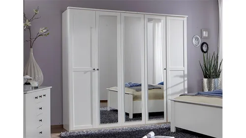 Drehtürenschrank Chalet Kleiderschrank in Alpinweiß mit Spiegel 225 cm