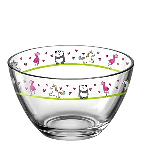 Leonardo Bambini Glas-Schale 1 Stück, Kinder-Schälchen aus Glas mit Tier-Motiven, spülmaschinengeeignete Schüssel, bunt, 12 cm Ø, 400 ml, 017888