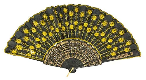 Das Kostümland Barock Fächer mit Glitzer Pailletten - Schwarz Gold - Tolles Accessoire zu Karneval, Mottoparty oder heiße Sommerzeit