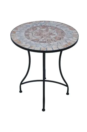 Primaster Tisch Provence Ø 60 cm - Rund mit Mosaikdesign - Gartentisch mit elegantem Mosaikdesign, ideal für Garten und Terrasse, robust und wetterfest.