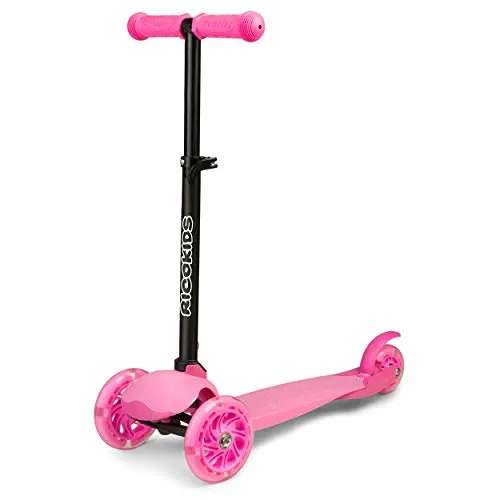 Ricokids LED Scooter Kinderroller - Klappbar und mit bunten LED Leuchten - Roller/Kickboards mit 3 Rädern, stoßdämpfenden Griffen und rutschfester Trittfläche; ideal für sicheres Fahren und maximalen Spaß für Kinder bis 25 kg.