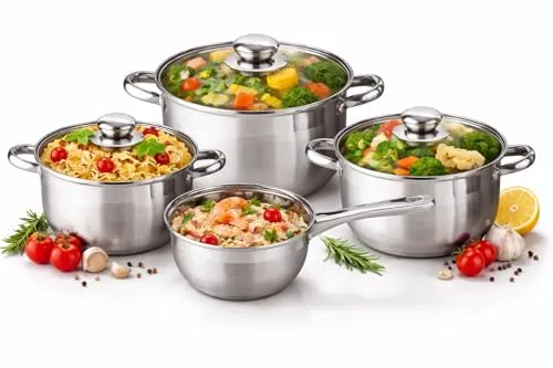 Posten Anker Topfset Induktion 7-teilig, Edelstahl satiniert, für alle Herdarten, Kochtöpfe mit Glasdeckel, Induktions Töpfe Set, Topf Set, Kochtopfset,