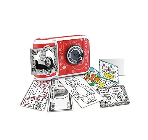 VTech KidiZoom PrintCam, Digitalkamera für Kinder mit eingebautem Drucker, Kids Spezialeffekte und lustige Spiele, wiederaufladbarer Akku, Action 5 Jahre + Rot 4,8 x 13,4 9,2 cm 549183