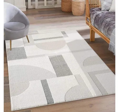 carpet city Kurzflor Teppich Grau, Creme - 120x170 cm - Teppiche für Wohnzimmer mit modernem Hochtief-Muster und 3D-Effekt. Pflegeleicht und ideal für jeden Einrichtungsstil, sorgt für Gemütlichkeit und Komfort.