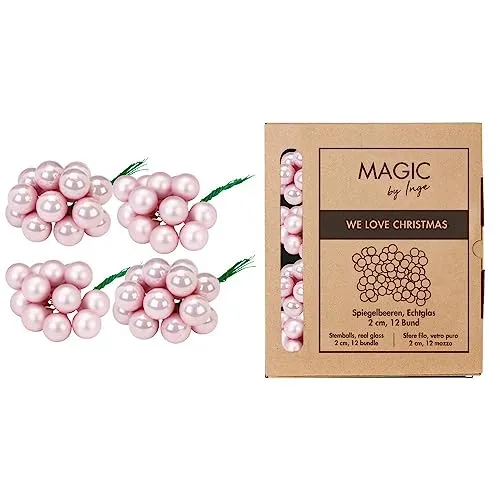 Inge-glas Weihnachtskugeln am Draht Glas 2cm x 144 Stück Spiegelbeeren in Kartonbox Hellrosa Lovely Magnolia, Grau,hellrosa,blau,weiß,rose,rosa