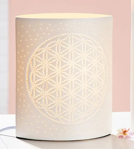 Gilde Porzellan Lampe Elipse Lebensblume Prickella - Moderne Tischlampe aus Porzellan für stilvolle Akzente in jedem Raum, ideal für Teenagerschlafzimmer, Wohnzimmer und mehr. Ohne Leuchtmittel, max. 40W.