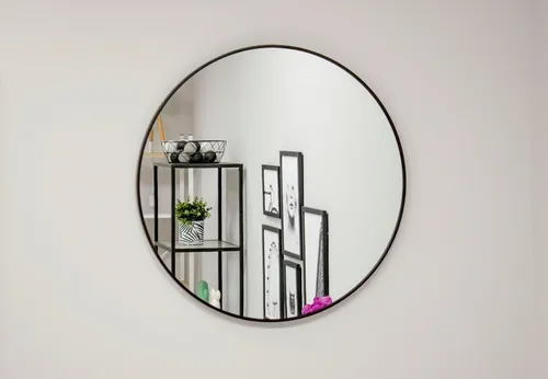 Home Collective Wandspiegel rund wandmontiert mit Metallrahmen in 3 Größen, für Bad, Flur, Wohnzimmer, Esszimmer, Schminkspiegel, 60x60cm schwarz