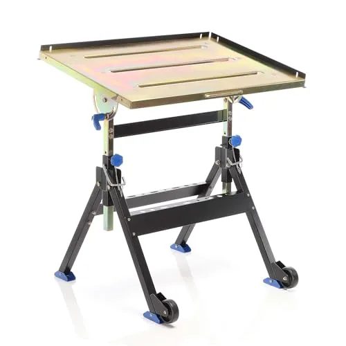 XPOtool Klappbarer Schweißtisch bis 150 kg - Werkbank mit robustem Stahl, höhenverstellbar von 735-860 mm und Neigung bis 90°. Ideal für ergonomisches Arbeiten und vielseitige Schweißanwendungen.