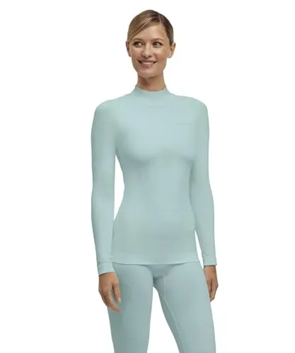 FALKE Damen Baselayer-Shirt Warm Turtleneck W L/s Sh, Grün Jade 7439, L - Funktionsunterwäsche aus recyceltem Material, schnelltrocknend und atmungsaktiv für optimalen Tragekomfort beim Sport. Ideal für mildes bis kaltes Wetter.