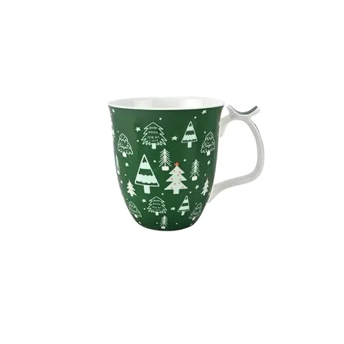 Jameson & Tailor Becher aus Brillantporzellan, 580 ml, spülmaschinen- und mikrowellenfest (Winterwald)