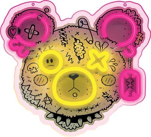FOREVER Light LED Neon ART Schild Punk Bär - Rosa-Gelb - Lampen mit energiesparendem LED Neon Schild, ideal für moderne Räume und anpassbare Helligkeit für perfekte Stimmung.