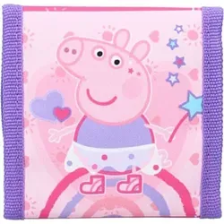 Peppa Pig Geldbörse - Faltbares Portemonnaie aus strapazierfähigem Polyester, mit Klettverschluss und Reißverschluss, ideal für kleine Fans