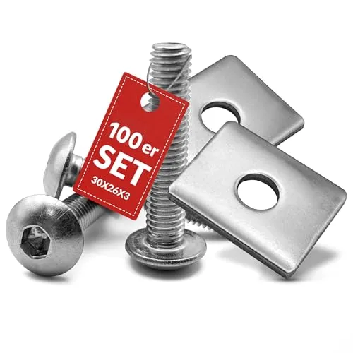 Qualinos 100x hochwertige Doppelstabmattenzaun Befestigung: Klemmplatten 30x26x3 mm und Schrauben - aus Edelstahl. Doppelstabmattenzaun Befestigung am Zaunpfosten. Stabmattenzaun Zaunbefestigung