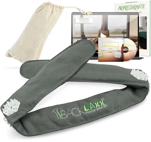 BACKLAxx® Massagegerät Akupressur Stirnband - Massagegerät für Kopf und Nacken, um Kopfschmerzen zu lindern. Mit regulierbarer Intensität und umweltfreundlichem Halbleinen für höchsten Komfort und Nachhaltigkeit.