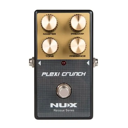 Nux Plexi Crunch Pedal - E-Gitarren Effektpedal für klassischen Rock-Sound - Gitarren-Effektgeräte: Erleben Sie High-Gain-Distortion mit vintage Charakter, anpassbar durch Master, Preamp, Tone und Presence Regler. Batteriebetrieb möglich!