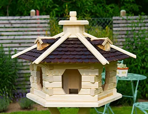 Vogelhaus V16 Natur Holzschindeldach (Größe Standard L, Dach Holzschindeln braun)