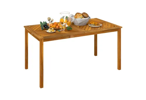 Outsunny Gartentisch mit Schirmloch, klappbar, 150 x 85 cm - Wetterfester Gartentisch aus Akazienholz für 6 Personen, ideal für Garten oder Balkon. Das praktische Schirmloch sorgt für Schatten an sonnigen Tagen.