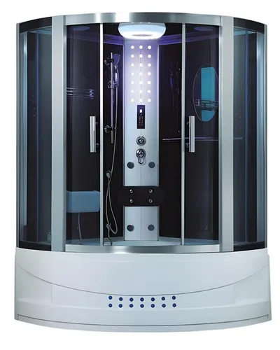 Hydromassagedusche Duschkabine 135x135 cm mit LED Lichtern - Moderne Duschkabine im Viertelkreis-Design, ideal für Ihr Badezimmer. Aus hochwertigem Acryl und Aluminium, ausgestattet mit stimmungsvollen LED Lichtern für ein besonderes Duscherlebnis. Maße: 135 x 135 x 218 cm.