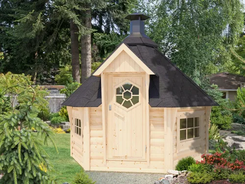 Fjordholz Grillkota Nils 6m² – 6-Eck Grillhaus aus massivem Holz