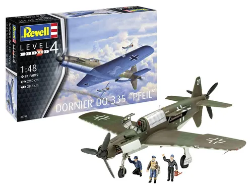 Revell Modellbau Do335 Pfeil - Bausatz im Maßstab 1:48, 81 Teile, präzises Flugzeugmodell mit historischen Details und authentischen Abziehbildern, ideal für Bastler ab 12 Jahren