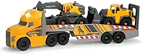 Dickie Toys Volvo Heavy Mack Truck - 70 cm großer LKW mit 2 Volvo Fahrzeugen, inklusive Licht und Sound, ideal für kleine Baustellenabenteuer