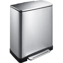 EKO E-Cube 46L Tritt-Mülleimer - Rechteckiger Tritt-Mülleimer aus matt Edelstahl mit 2 Inneneimern (28L + 18L), geräuschlos schließendem Deckel und fingerabdrucksicherer Oberfläche. Ideal für mühelose Mülltrennung in jeder modernen Küche.