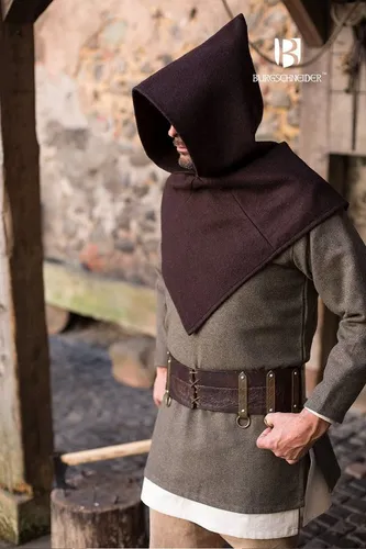 Burgschneider Ritter-Kostüm Gugel aus Skjoldehamn Wolle - Braun XL - Historisches Ritter-Kostüm in Braun, Größe XL. Ideal für Mittelalter-Veranstaltungen und Rollenspiele. Hochwertige Wolle sorgt für angenehmen Tragekomfort.