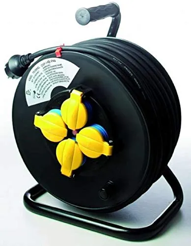 m 4-fach Schuko Kabeltrommel Baustellen Verlängerungskabel IP44 H07RN-F 3G1,5, schwarz gelb (für den Außenbereich und den Einsatz auf Baustellen) (1, 50 m Kabeltrommel GELB IP 44) 50